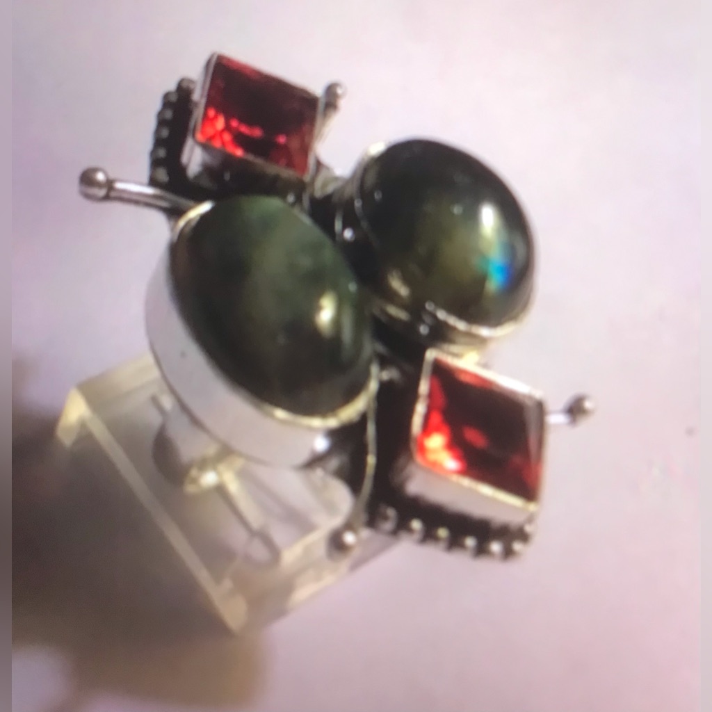 Labradorite Garnet 925 Sterling Silver Ring